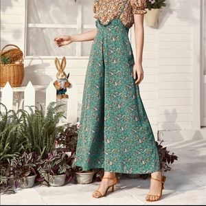 Floral High Waisted Romantic Suspender Jumpsuit